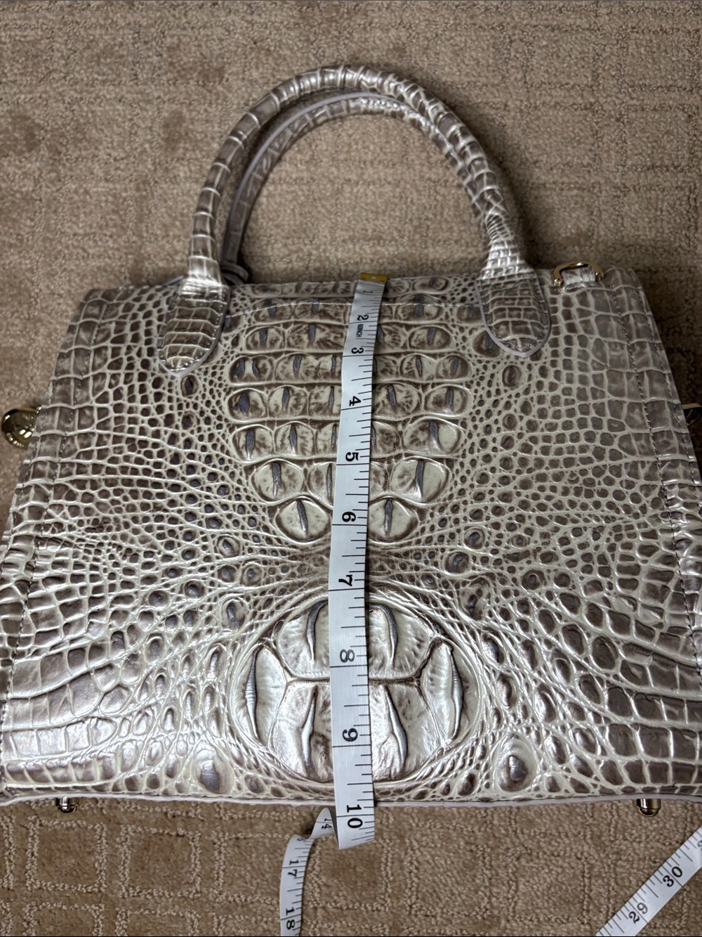 Brahmin Small Caroline Satchel in Pristine Croc-Embossed Leather Tote - Picture 5 of 12